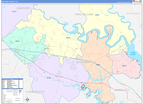 New Kent County, VA Zip Code Map